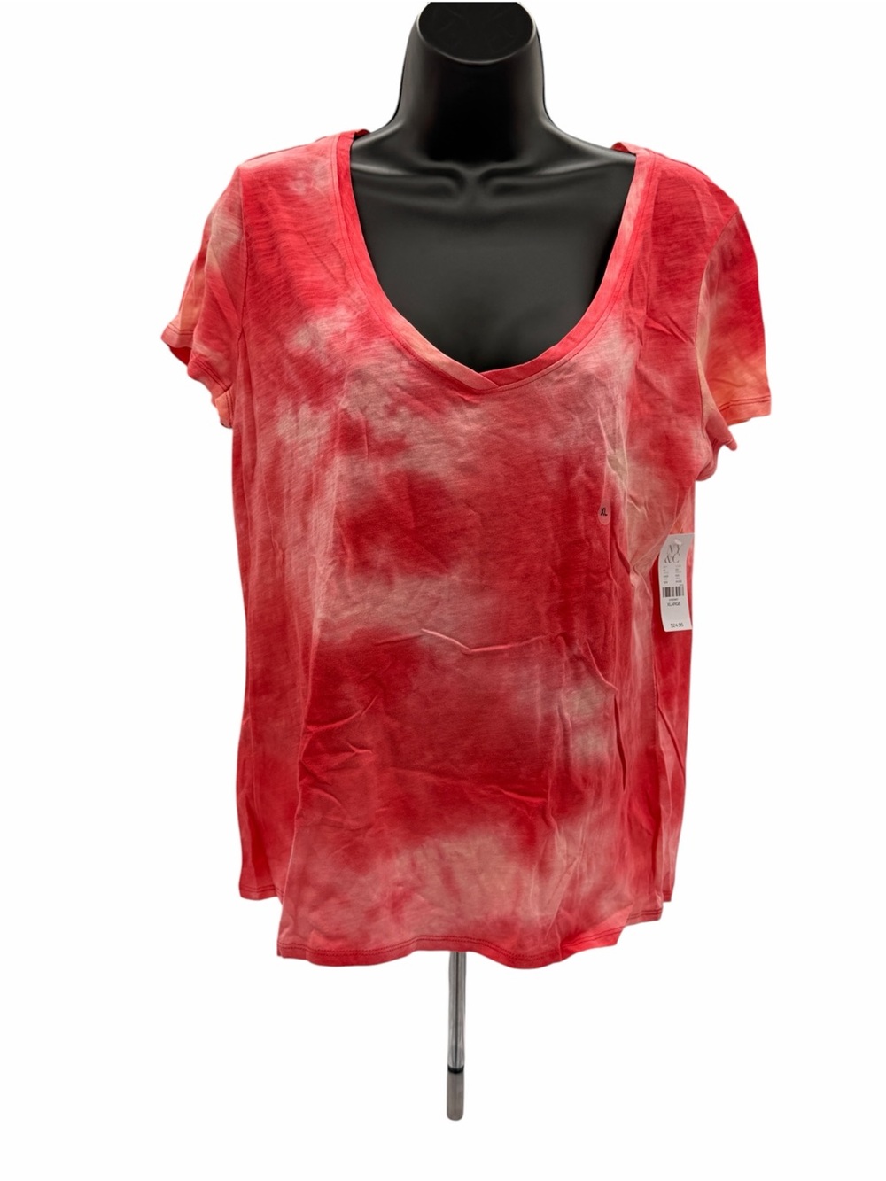 NWT New York & Company XL Red Tie-Dye V-Neck Short Sleeve Top